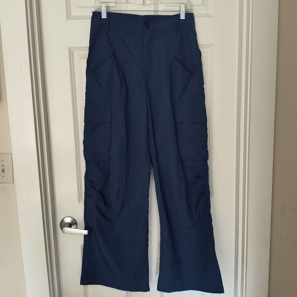 Halara Wide Leg Pants Womens S Blue High Rise Athliesure Play it My Way Cargo